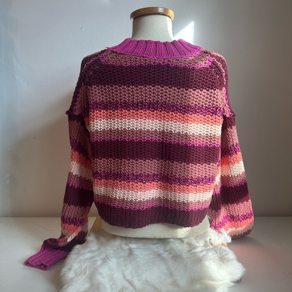 Free People Striped Knit Sweater Pink | Size: Small - Picture 3 of 7